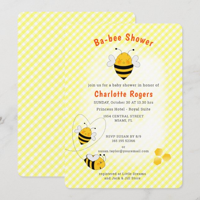 Bee Baby shower Gender Neutral Cute Invitation (Front/Back)