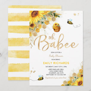 Bee Baby Shower Gender Neutral Floral Babee Shower Invitation