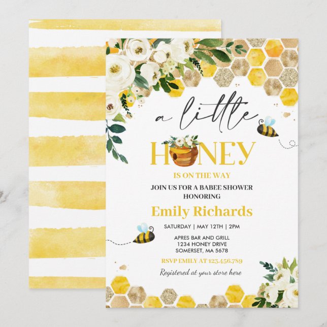 Bee Baby Shower Gender Neutral Little Honey  Invitation (Front/Back)