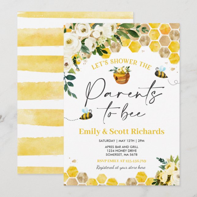 Bee Baby Shower Gender Neutral Parents To Bee Baby Invitation (Front/Back)