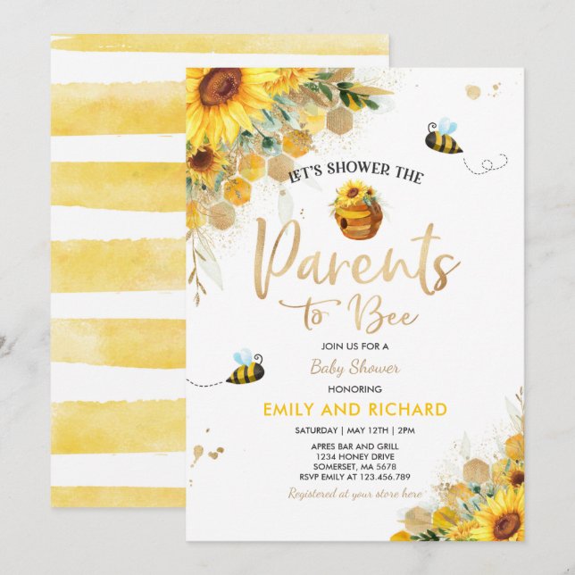 Bee Baby Shower Gender Neutral Parents To Bee Invitation (Front/Back)