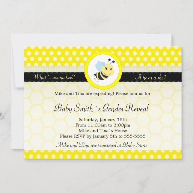 Bee Baby Shower Gender Reveal Polka Dot Invitation (Front)