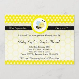 Bee Baby Shower Gender Reveal Polka Dot Invitation