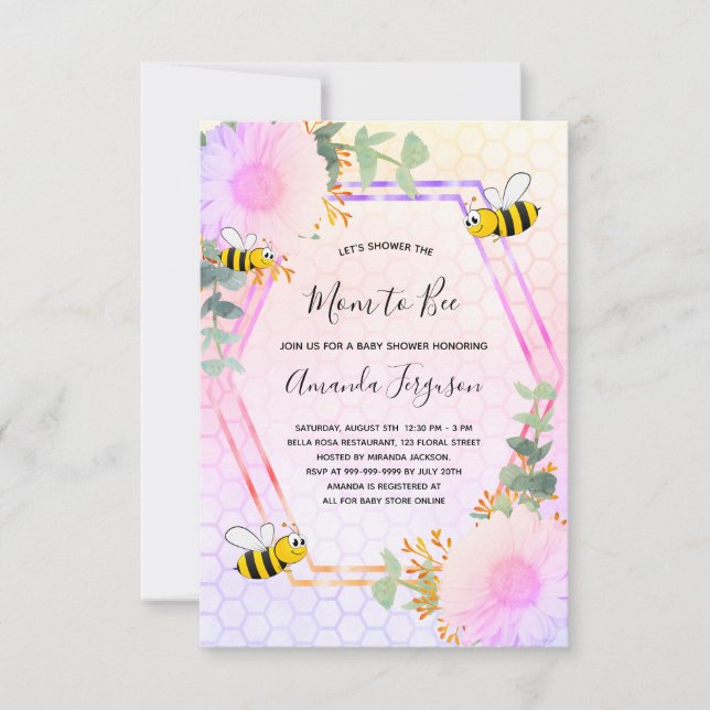 Bee Baby shower girl floral greenery mum to bee Invitation (Front)