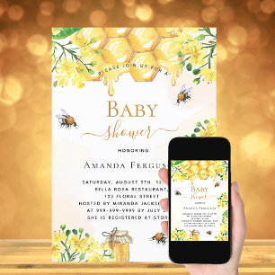 Bee Baby shower gold yellow florals cute Invitation