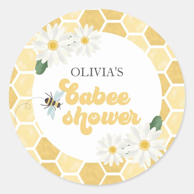 Bee Baby Shower honeycomb and daisies Classic Round Sticker (Front)