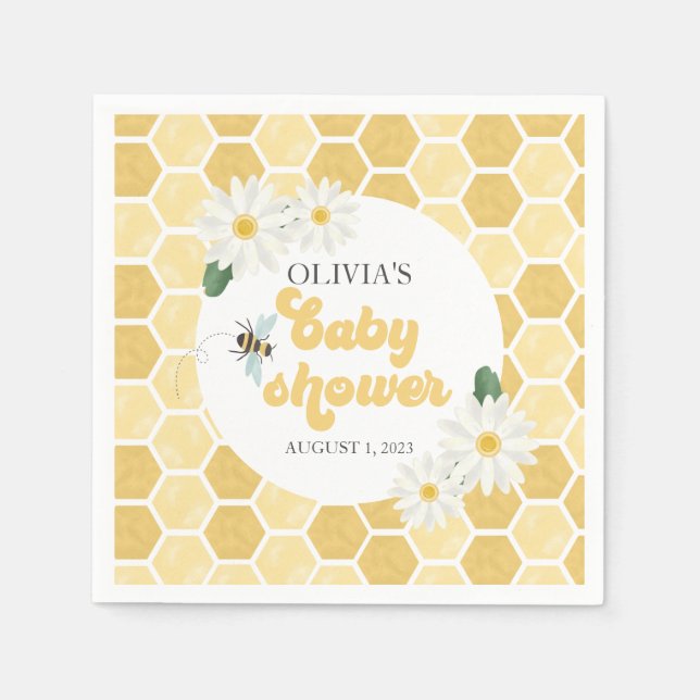 Bee Baby Shower honeycomb and daisies Napkin (Front)