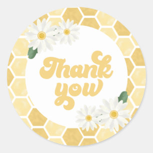 Bee Baby Shower honeycomb and daisies Thank You Classic Round Sticker