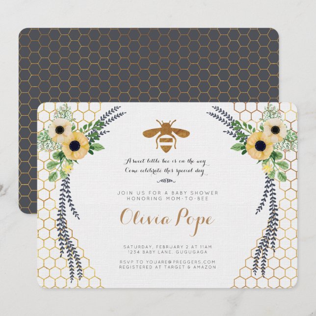 Bee Baby Shower Invitation (Front/Back)