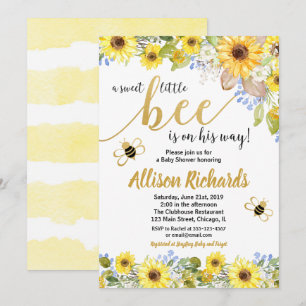 Bee baby shower invitation boy yellow bumblebee
