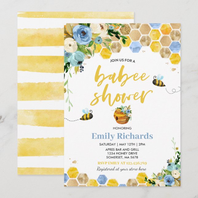 Bee Baby Shower Invitation Floral Babee Shower (Front/Back)