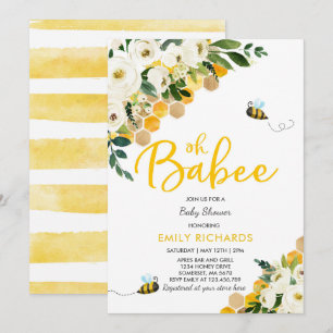 Bee Baby Shower Invitation Floral Babee Shower