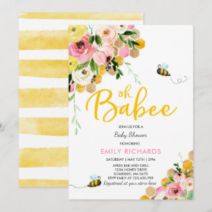 Bee Baby Shower Invitation Floral Babee Shower