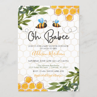 Bee Baby Shower Invitation, Oh Honey Babee Neutral Invitation