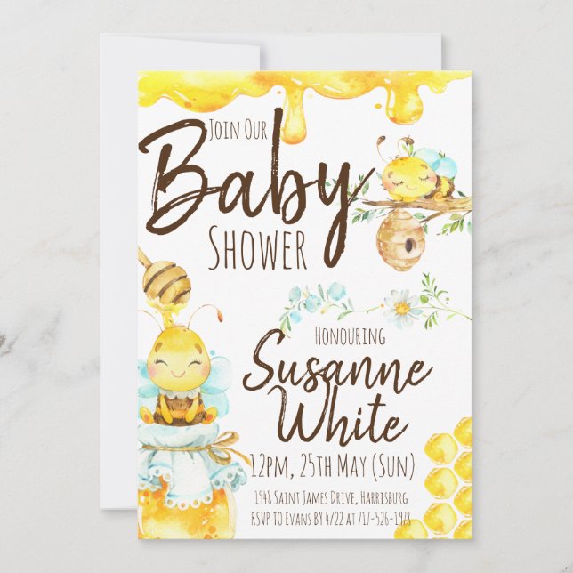Bee Baby Shower Invitation (Pregnancy Announcement (Front)
