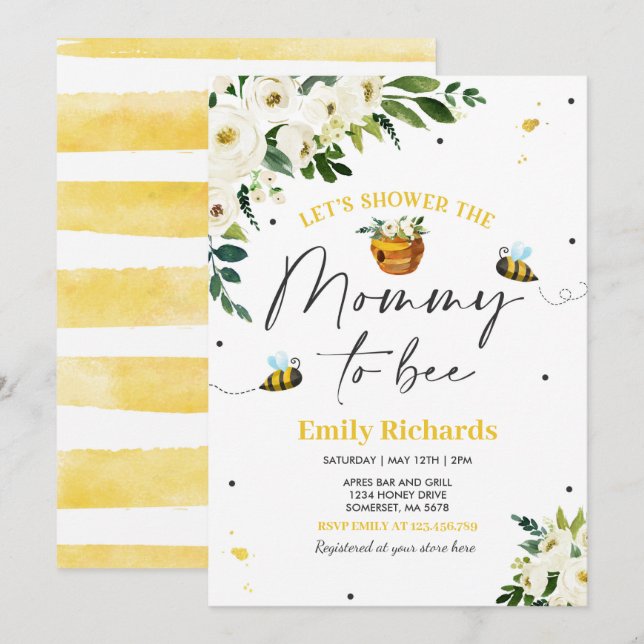 Bee Baby Shower Invitation Yellow Mummy To Bee (Front/Back)
