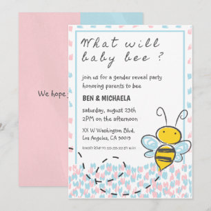 Bee baby shower invitations, Bee Gender Reveal  Invitation
