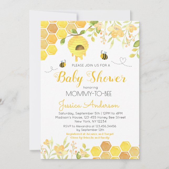 Bee Baby Shower Invitations Boy Girl Bumble Bee (Front)