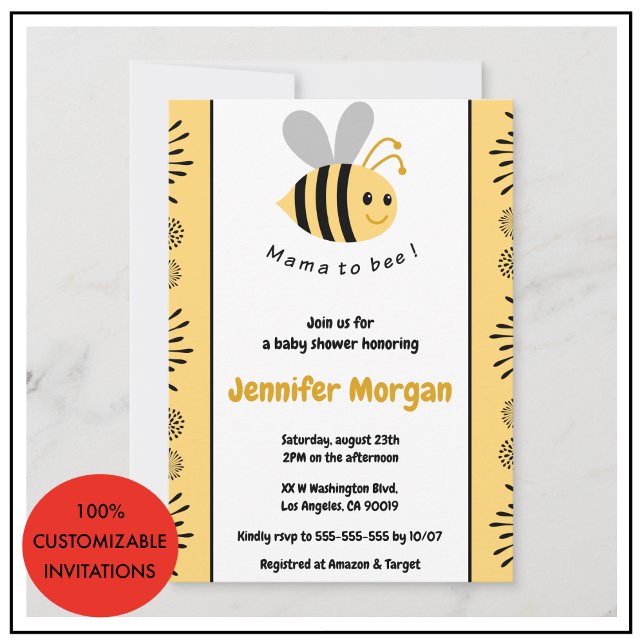 Bee baby shower invitations Mummy to bee Bumblebee (Creator Uploaded)