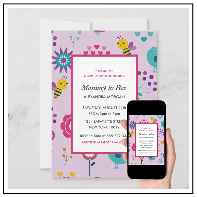 Bee baby shower invitations Mummy to bee Floral (Creator Uploaded)