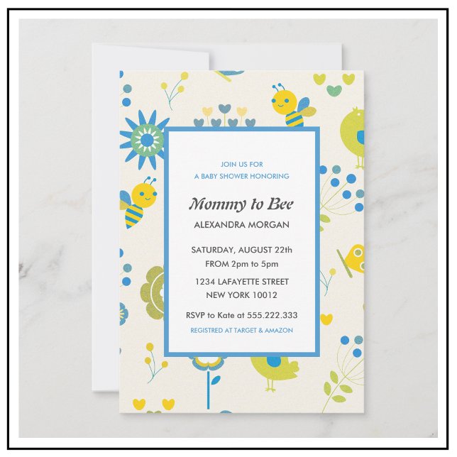 Bee baby shower invitations Mummy to bee Floral (Creator Uploaded)