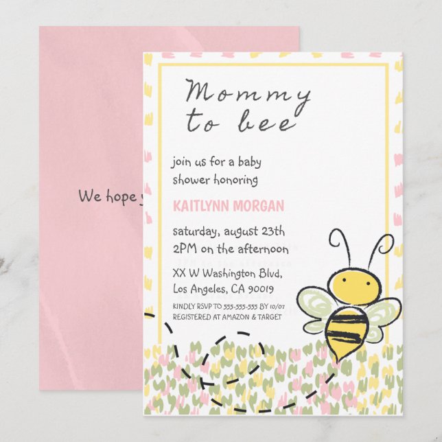 Bee baby shower invitations Rustic Girl (Front/Back)