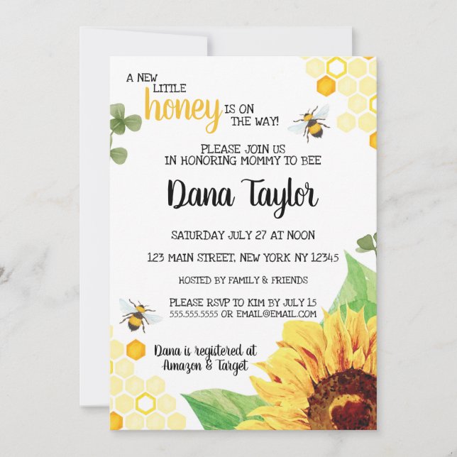 Bee Baby Shower Invite - Mummy to Bee Invitation (Front)