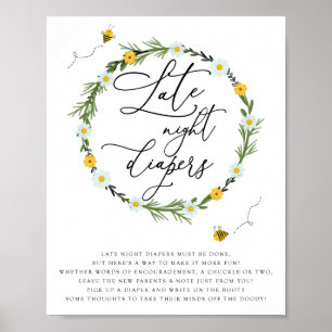 Bee Baby Shower Late Night Diapers Game. Poster