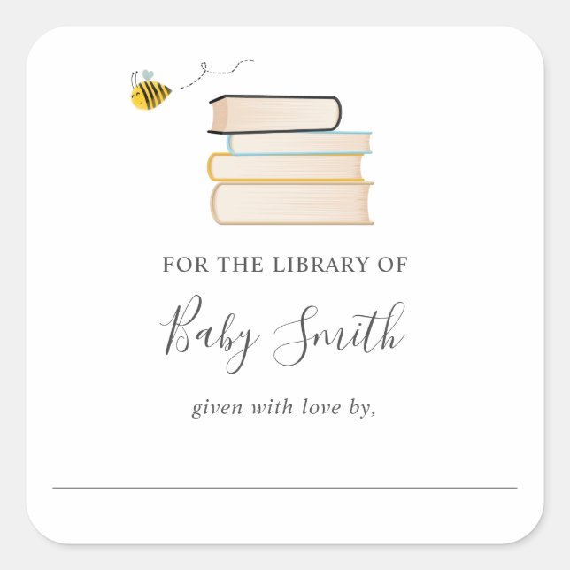 Bee Baby Shower Library Square Sticker (Front)