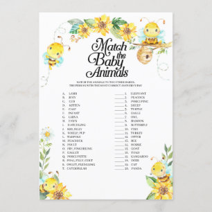 Bee Baby Shower Match The Baby Animals Game Invitation