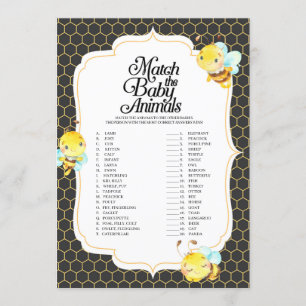 Bee Baby Shower Match The Baby Animals Game Invitation