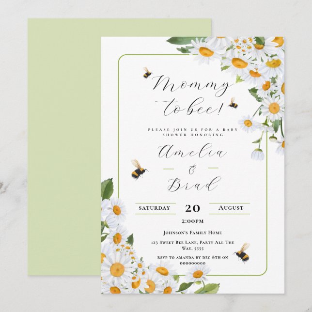 Bee Baby Shower Mommy to Bee As Sweet As Can Bee Invitation (Front/Back)