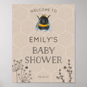 Bee Baby Shower Natural Welcome Sign