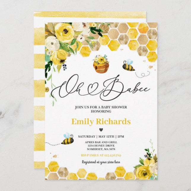 Bee Baby Shower Oh Babee Mummy To Bee Baby Shower Invitation (Front/Back)
