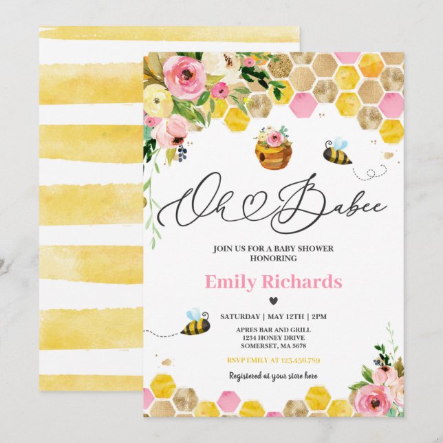 Bee Baby Shower Oh Babee Mummy To Bee Baby Shower Invitation (Front/Back)