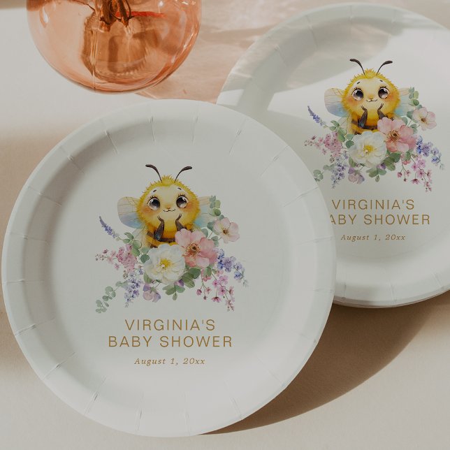 Bee Baby Shower Paper Plate (Bee Baby Shower Paper Plates by Painted Paperie
)