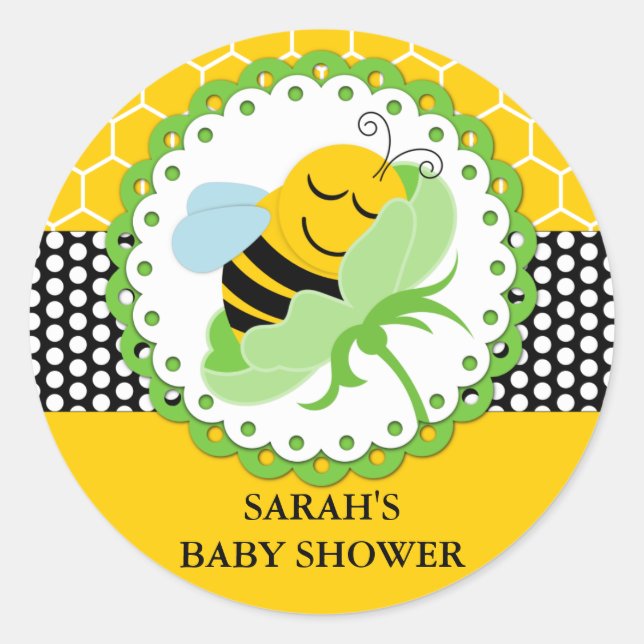 Bee Baby Shower Personalised Classic Round Sticker (Front)