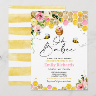 Bee Baby Shower Pink Spring Floral Oh Babee  Invitation