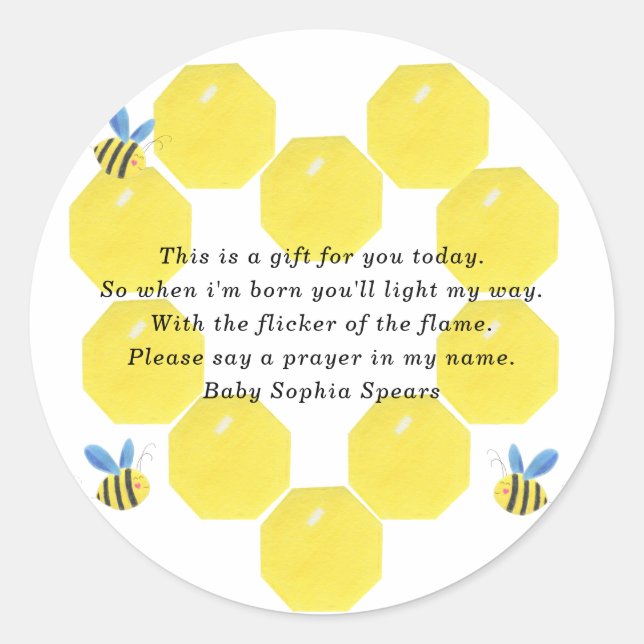  Bee baby shower - Prayer candle label (Front)