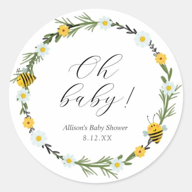 Bee Baby Shower Round Sticker (Front)