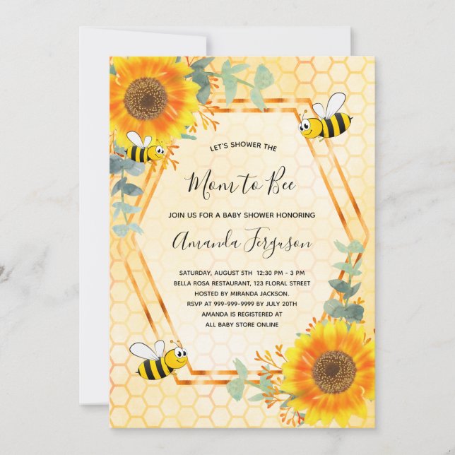 Bee Baby Shower sunflowers greenery mum to bee Invitation (Front)