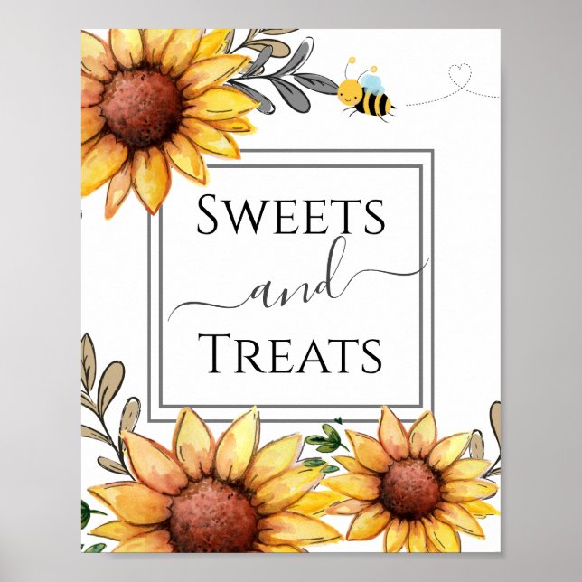 Bee Baby Shower Sweets and Treats Party Sign (Front)