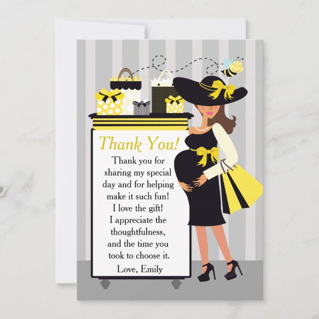 Bee Baby Shower Thank You Card Pregnant Woman (Front)