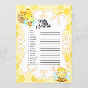 Bee Baby Shower Word Scramble Game Invitation