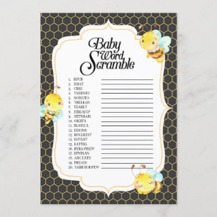 Bee Baby Shower Word Scramble Game Invitation