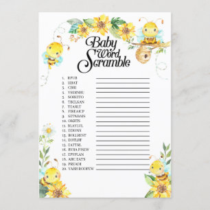 Bee Baby Shower Word Scramble Game Invitation