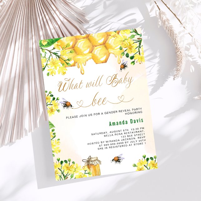 Bee Baby shower yellow floral gender reveal Invitation (Creator Uploaded)
