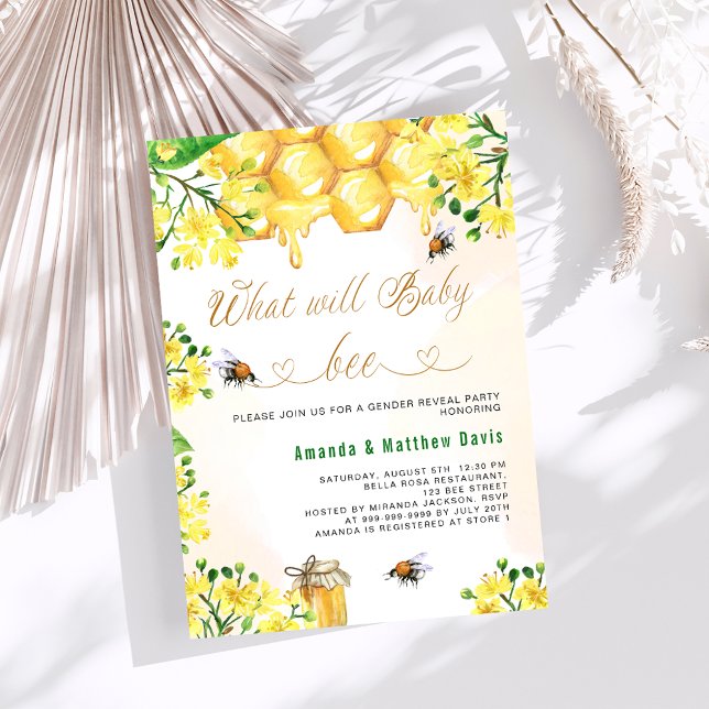 Bee Baby shower yellow floral gender reveal parent Invitation (Creator Uploaded)