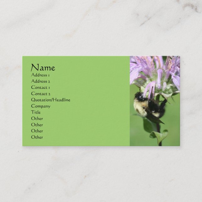 Bee Balm And Bee Nature Photography Business Card (Front)