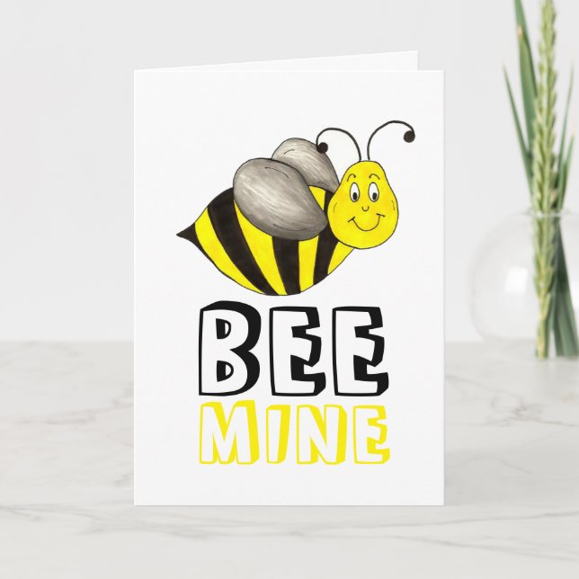 Bee (Be) Mine Happy Valentine's Day Bumblebee Hive Holiday Card (Front)